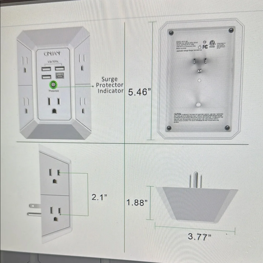QINLIANF Wall Outlet Extender with USB Ports
